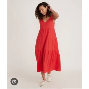 Marine Layer Women's Solid Orange Gauze Tiered Corinne Maxi Dress Small